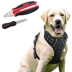 rabbitgoo Dog Harness & Dog Nail Clippers with File Set - Adjustable No Pull Dog Vest with Leash Clips(XL) | Safety Pet Nail Trimmer Cat Claw Grooming Tool Painless Paw Scissors(Black Red)