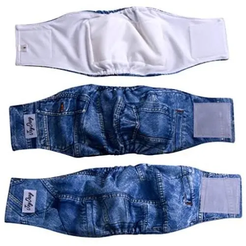 JoyDaog Jean Belly Bands for Small Dog Diapers Male Reusable Puppy Wrap Pack of 3