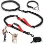 PuppyDoggy Hands Free Dog Leash for Large Medium Dogs Dual-Handle Bungee Reflective Stitching Leash with Waist Belt & Chain Martingale Dog Collar & Poop Bag Dispenser for Running Walking Hiking