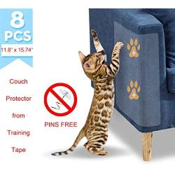 MBIO Cat Scratch Deterrent Tape，Furniture Protectors from Cats ，Pet Scratch for Couch Furniture Protector, Clear Double Sided Training Tape，No Pins-Desidue Free. 8 Pack