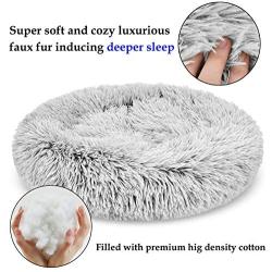 Katoggy Plush Donut Dog/Cat Bed, Round Self-Warm Calming Pet Bed, Cuddler Kennel Soft Puppy Sofa, Anti-Slip Bottom, Machine Washable