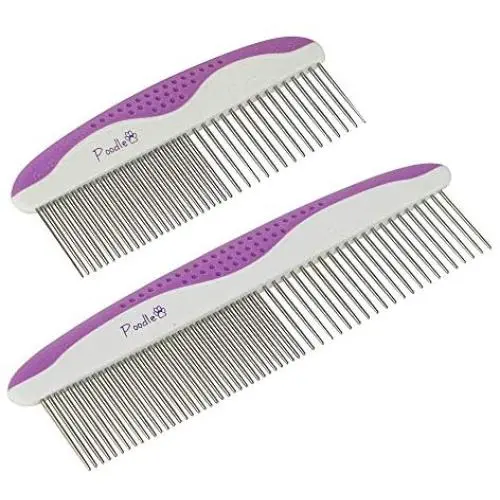 Poodle Pet Dog Combs for Grooming | 2 Pack | Stainless Steel Teeth Easily Remove Dirt | Proper Care Prevents Knots and Mats for Long and Short Haired Pets |Anti-Slip Comfort Grip Handle| Purple Poodle Pet Dog Combs for Grooming | 2 Pack | Stainless Steel Teeth Easily Remove Dirt | Proper Care Prevents Knots and Mats for Long and Short Haired Pets |Anti-Slip Comfort Grip Handle| Purple