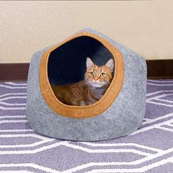 Kitty City Large Faux Leather Trimmed Felt Cat Cave, Felt Bed, Felt Lounge