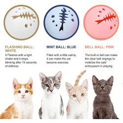 TOULIFLY Pet Cat Ball Toys, Interactive Cat Toy, Cat Toys Balls with Flash Light Ball, Catnip Ball, Interactive Kitten Exercise Bell Ball, Blue, Pink & White Complete Gift Set Party Bundle - 3 Pack