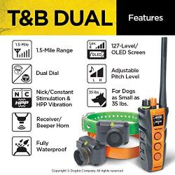 Dogtra T&B Dual Dial Dog Remote Training and Beeper Collar - 1.5-Mile-Long Range, Sports Upland Hunting, Fully Waterproof, Rechargeable, Static, Locate - Includes PetsTEK Trainer Clicker