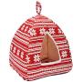 Hollypet Self-Warming 2 in 1 Foldable Comfortable Triangle Cat Bed Tent House, Red Snow