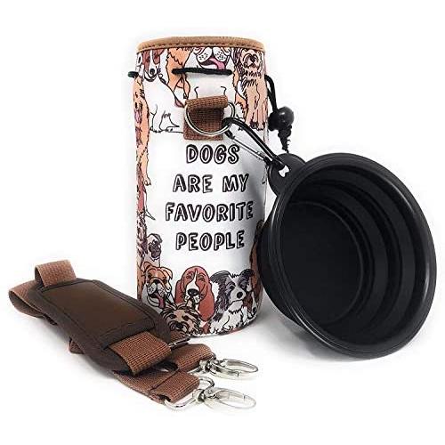 Collapsible Dog Bowl, Foldable Expandable Cup Dish with Neoprene Insulated Water Bottle Holder Carrier for (1-1.5L) Containers (Standard, Brown Dog Lover Design) Collapsible Dog Bowl, Foldable Expandable Cup Dish with Neoprene Insulated Water Bottle Holder Carrier for (1-1.5L) Containers (Standard, Brown Dog Lover Design)
