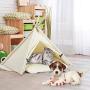 Tangkula Pet Teepee, Pent Tent w/Thick & Anti-Slip Cushion, Portable Pet House w/Stable Structure for Puppy Cat Rabbit, Washable Indoor Outdoor Pet Sleep Bed Luxury Cozy Cave