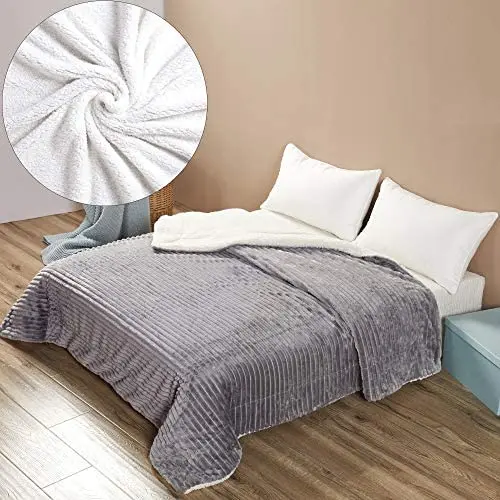 VIVILINEN Sherpa Fleece Throw Blanket Twin Size Stripe Flannel Fleece Blanket Super Soft Plush Fluffy Lap Blankets for Couch Sofa Bed Nap Blanket (Grey, 60'' x 80'') VIVILINEN Sherpa Fleece Throw Blanket Twin Size Stripe Flannel Fleece Blanket Super Soft Plush Fluffy Lap Blankets for Couch Sofa Bed Nap Blanket (Grey, 60'' x 80'')