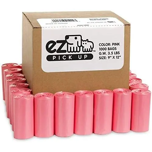 EZ Pink Poop Bags - 1000 Count Dog Waste Bags, Cat Litter Bags