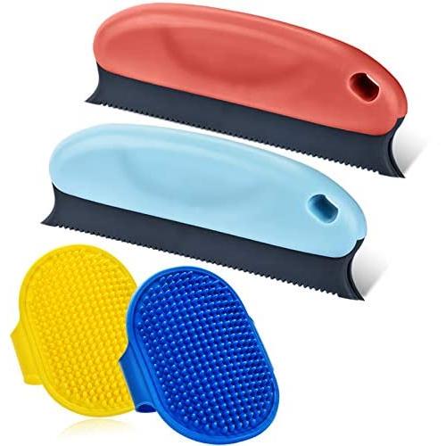 4PCS Premium Pet Hair Remover for Couch, Cat & Dog Hair Remover Set, Professional Pet Hair Remover Brush Comb for Cleaning Carpets, Sofa, Furniture and Car Interiors + 2 Dog Grooming Brushes