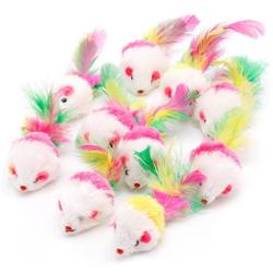 avbxcuecc 10Pcs/Set Novelty Pet Kitten Cat Furry Mouse Shaped Toy Feather Tail Fetch Toy Gift