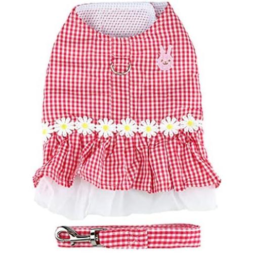 Aiwind Dog Cat Puppy Kitten Harness Dress and Leash Set for Cats Small Dogs Girl Grids and Daisy