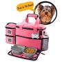 Mobile Dog Gear, Week Away Dog Travel Bag for Small Dogs, Includes Lined Food Carriers and 2 Collapsible Dog Bowl, Pink