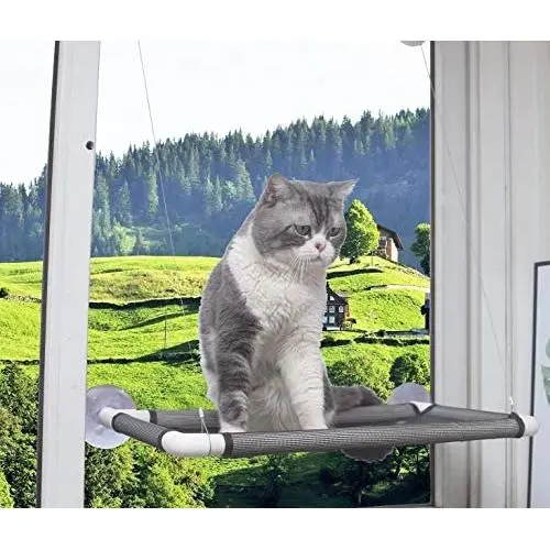 OneManProject Cat Window Perch,Cat Hammock with 4 Suction Cups Space Saving Kitty Resting Seat on Window Sunbath Holds Up to 40 lbs for Any Cat Size OneManProject Cat Window Perch,Cat Hammock with 4 Suction Cups Space Saving Kitty Resting Seat on Window Sunbath Holds Up to 40 lbs for Any Cat Size
