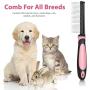 Flexzion Dog Comb - Pet Cat Grooming Trimmer Brush Stainless Steel Blade for Small Animal Puppy Dead Matted Tangles Hair Cutting Removing Tool with Rounded Teeth Needle Soft Grip Handle