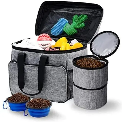 Breeze Touch Dog Travel Bag - Airline Approved Travel Set for Dogs Stores All Your Dog Accessories - Includes Travel Bag, 2X Food Storage Containers and 2X Collapsible Dog Bowls Breeze Touch Dog Travel Bag - Airline Approved Travel Set for Dogs Stores All Your Dog Accessories - Includes Travel Bag, 2X Food Storage Containers and 2X Collapsible Dog Bowls