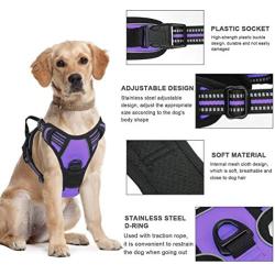 Vovodog Dog Harness No-Pull Pet Harness, Adjustable Outdoor Walking Pet Reflective Oxford Soft Vest with 2 Metal Rings and Handle Easy Control for Small Medium Large Dogs…