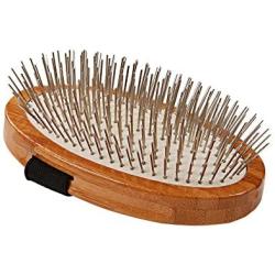 Bass Brushes | Style & Detangle Pet Brush Alloy Pin | Pure Bamboo Handle | Palm Style | Striped Finish | Model A6-Sb