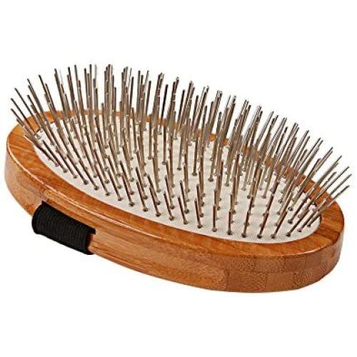 Bass Brushes | Style & Detangle Pet Brush Alloy Pin | Pure Bamboo Handle | Palm Style | Striped Finish | Model A6-Sb