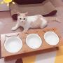 Petsoigné Cat Bowls Pet Dining Table with Raised Slope Wooden Stand Elevated Pet Bowls with Oblique Stand for More Comfortable Eating for Cats, Dogs, Kitten and Puppy (Treble Bowl, Ceramics)
