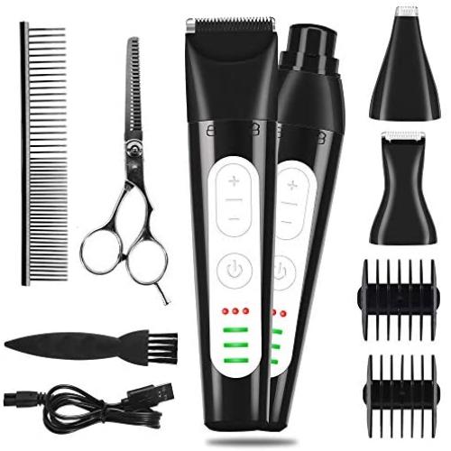MASALING Dog Grooming Clippers, Professional Dog Hair Trimmer 2021 Newest 4 in 1 with Nail Grinder Quiet Rechargeable 3-Speed Dog Grooming Kit for Dogs Cats Pets