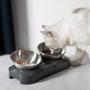 Soly Teche Cat Bowls for Food and Water, Double Cat Bowls with Stand Elevated 15° Tilted Raised Cat Bowl Stainless Bowl for Cats