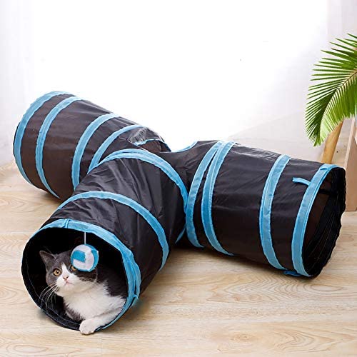 iCAGY Cat Tunnels for Indoor Cats Interactive, Rabbit Tunnel Toys, Pet Toys Play Tunnels for Cats Kittens Rabbits Puppies Crinkle Collapsible Pop Up 2 3 4 5 Ways Black