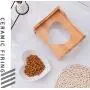ikjuh Ceramic Cat Bowl with Wood Stand Pet Bowl Heart Shaped Easy Clean 15°Raised Spine Protection Skid Resistance ikjuh Ceramic Cat Bowl with Wood Stand Pet Bowl Heart Shaped Easy Clean 15°Raised Spine Protection Skid Resistance