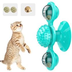 Pawaboo Windmill Cat Toy, Rotating Turntable Teasing Scratch Tickle Hair Brush Molar Massage Cat Toy, Funny Interactive Training Pet Play Ball Toy with Suction Cup Base for Cat Kitty Kitten