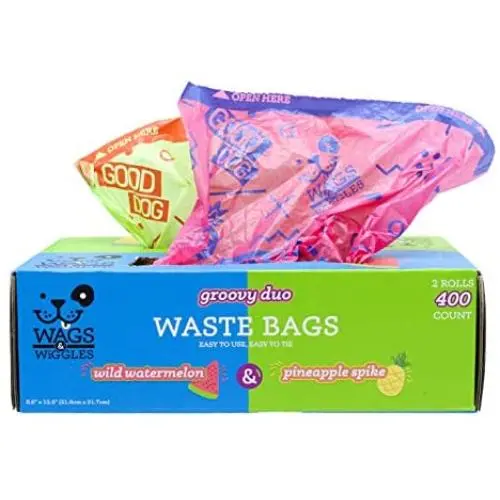 Wags & Wiggles Large Scented Dog Waste Bags | Waterlemon & Pineapple Scented Dog Poop Bags | Value Pack, 400 Doggie Bags