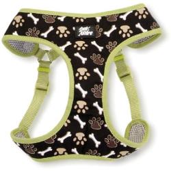 Coastal - Ribbon - Designer Wrap Adjustable Dog Harness, Brown Paws and Bones, 3/8'' x 14''-16''