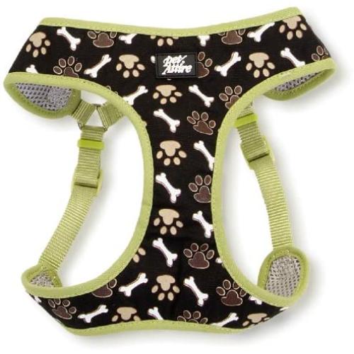 Coastal - Ribbon - Designer Wrap Adjustable Dog Harness, Brown Paws and Bones, 3/8'' x 14''-16''