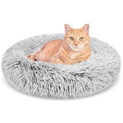 Katoggy Plush Donut Dog/Cat Bed, Round Self-Warm Calming Pet Bed, Cuddler Kennel Soft Puppy Sofa, Anti-Slip Bottom, Machine Washable