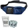 Leashboss PackUp Pouch Dog Treat Training Fanny Pack (Navy) with 120 Bags, 8 Rolls Unscented Leak Proof Gray Poop Bags