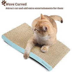 AMZNOVA Cat Scratcher, Reversible S-Curved Corrugated Cardboard Kitty Scratching Pad Lounge with Catnip, 1 Pack, Baby Blue