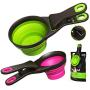 Collapsible Pet Food Scoop Silicone Measuring Cup Bag Clip 2 Pieces Water Snack Travel Bowl for Dogs Cats (1 Cup and 1/2 Cup)