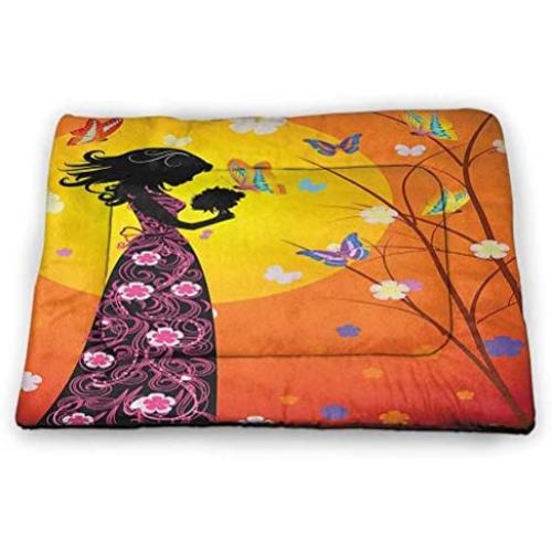 DayDayFun Teen Girls Cute Pattern Pet Mat Cutie Lettering with Crown Pattern and Flower Silhouette Artwork Illustration Comfortable Soft Pet Cushion Fuchsia