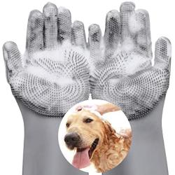 VavoPaw Magic Pet Grooming Gloves, Dog Bathing Shampoo Gloves with High Density Teeth, Heat Resistant Silicone Pet Hair Remover Brush for Cat & Dogs