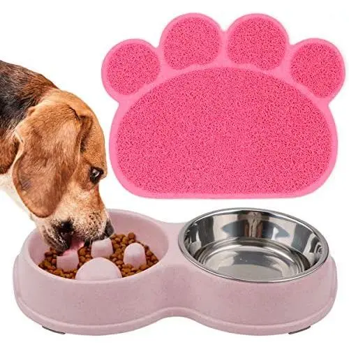 FPVERA Double Dog Cat Bowls with Slow Eating Design Pets Food Mat Feeding Water Bowl for Cats and Small Dogs FPVERA Double Dog Cat Bowls with Slow Eating Design Pets Food Mat Feeding Water Bowl for Cats and Small Dogs