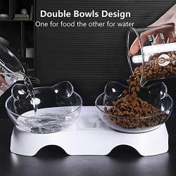 Double Dog Cat Bowls with Raised Stand, Dog Cat Food and Water Bowls, 15 Degree Tilted Pet Bowl Stress-Reduce Neck Pain for Cats and Small Dogs