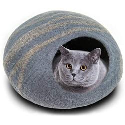 Philojoy Premium Felt Cat Bed Cave Eco Handmade 100% Merino Wool Beds for Cats and Kittens, Covered and Comfortable Cat House and Bed for Kitty (Large)