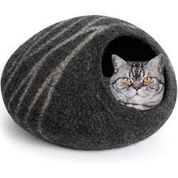 MEOWFIA Premium Felt Cat Bed Cave (Medium) - Handmade 100% Merino Wool Bed for Cats and Kittens
