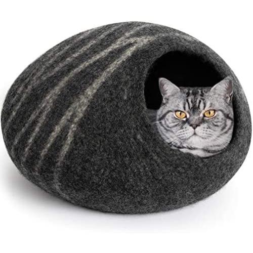 MEOWFIA Premium Felt Cat Bed Cave (Medium) - Handmade 100% Merino Wool Bed for Cats and Kittens