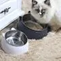 Pet Cat Bowl 15 Degree Tilt Raised No Slip Stainless Steel Feeder Bowls - Increase Overall Height Improve Eating Posture 200/400/800ml