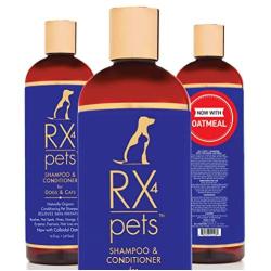 RX4 Dog Cat Shampoo Conditioner - Naturally Organic Oatmeal Aloe Puppy Treatment, Supplies Relief for Smelly Pets, Dry Itchy Skin, No More Scratching,16oz