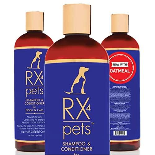 RX4 Dog Cat Shampoo Conditioner - Naturally Organic Oatmeal Aloe Puppy Treatment, Supplies Relief for Smelly Pets, Dry Itchy Skin, No More Scratching,16oz
