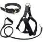 Jmxus 3Pcs Adjustable Step-in Dog Harness and Leash Set with Matching Collar for Medium Large Dogs, 5 FT Durable Reflective Rope Leash with Padded Handle, Comfortable and Easy for Walking Training
