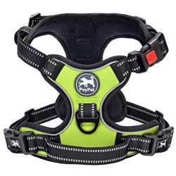 PoyPet Dog Harness No Pull, Reflective Adjustable No Choke Pet Vest with Front & Back Clips, Soft Control Training Handle for Large Dogs (Green, XL)