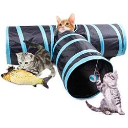 Pehtokoce Cat Tunnel for Indoor Cats Collapsible Kitty Tunnel 3 Way Collapsible Cat Pet Toys Peek Hole Toy Tube Fun for Rabbits, Kittens, and Dogs